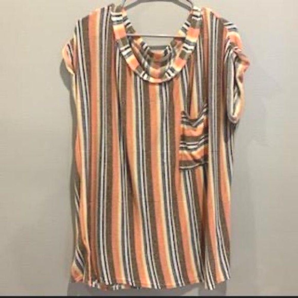 A Beautiful Soul Womens 1XL Striped Knit Top Orange Brown Blue WT2141PD-2